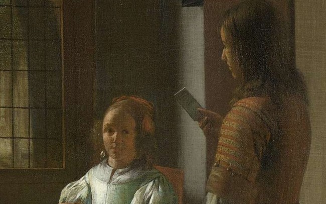 Питер де Хох 1629-1684 Мужчина передает письмо женщине в зале